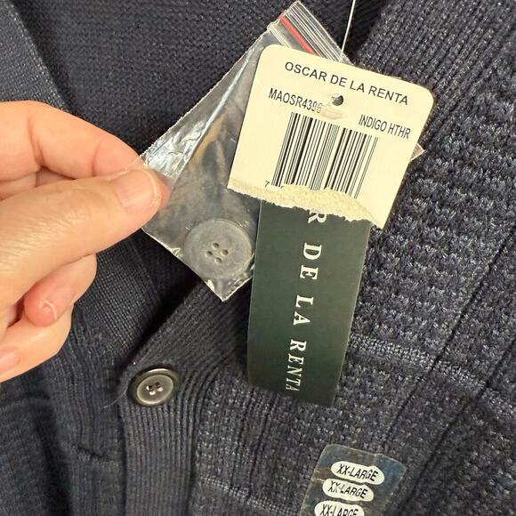 Oscar De La Renta Cardigan Sweater Mens XXLarge Blue Button Textured Preppy NWT - Picture 3 of 6
